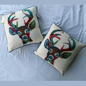 ((2) New w/Tags Pier 1 Reindeer Throw Pillows